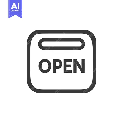 Aset desain premium: Minimalist Open Sign Icon with Rounded Edges and Bold Typography
