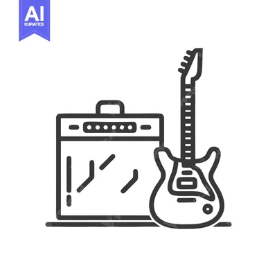 Electric Guitar and Amplifier Icon: Bold Line Art for Music and Sound