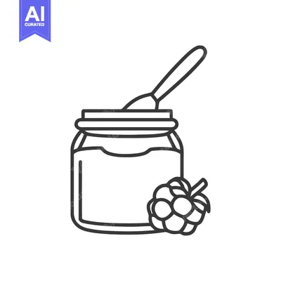 Aset desain premium: Raspberry Jam Jar Icon with Spoon and Berry Outline