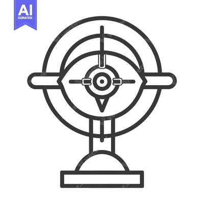 A stylized black and white illustration of a aiming reticle