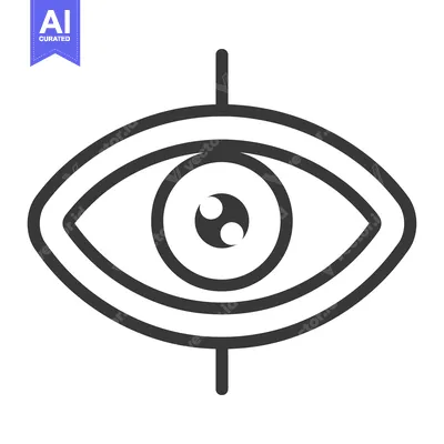 An outlined symmetric human eye with a vertical line through it