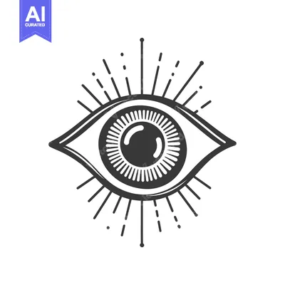Aset premium populer: An eye illustration featuring rays radiating outwards with simple line
