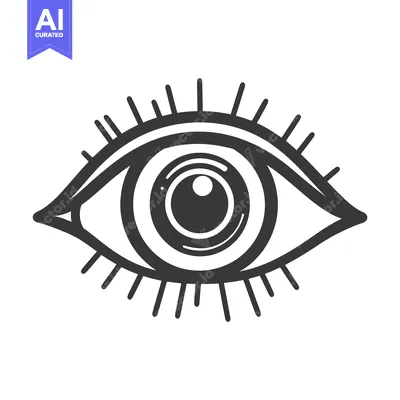 Aset premium populer: A detailed monochrome illustrated eye with stylized eyelashes depicted
