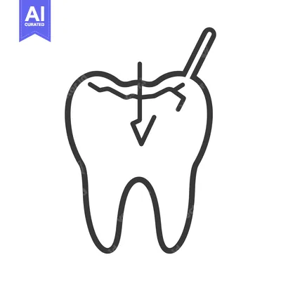 Premium design asset: A damaged molar with cracks and a tool inserted into it