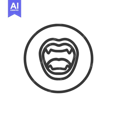 Minimalist Vampire Mouth Icon with Sharp Fangs in Circle