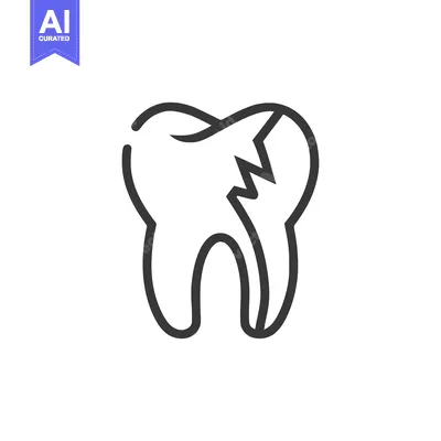 Fractured Tooth Icon: Dental Health, Minimalist Design, Outline Style