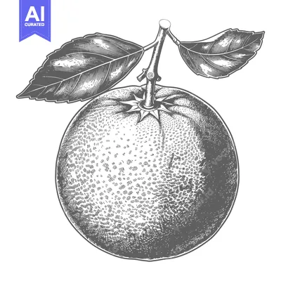 Aset premium populer: Detailed monochrome botanical illustration depicting a ripe citrus fru