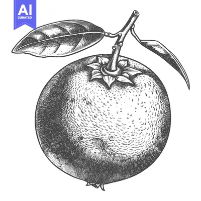 An illustration depicts a fruit with leaves attached to a branch