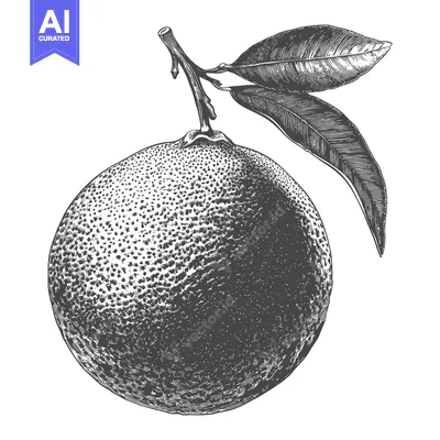 Aset premium populer: A detailed black and white illustration of an orange fruit