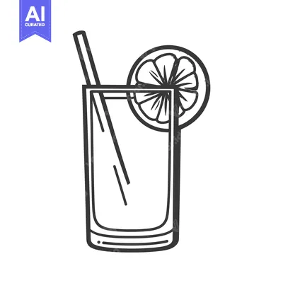 Aset premium populer: A simple illustration of a tall drink with citrus and a straw