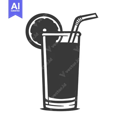 Aset premium populer: Black and white illustration of a drink with fruit garnish