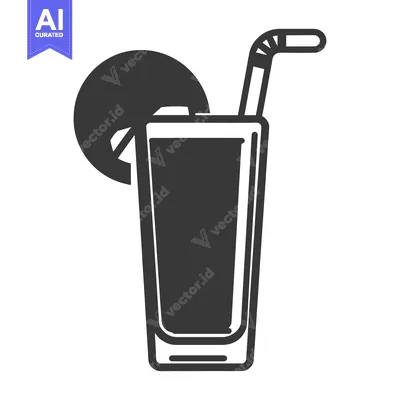 Aset premium populer: Simple black and white illustration of a refreshing beverage