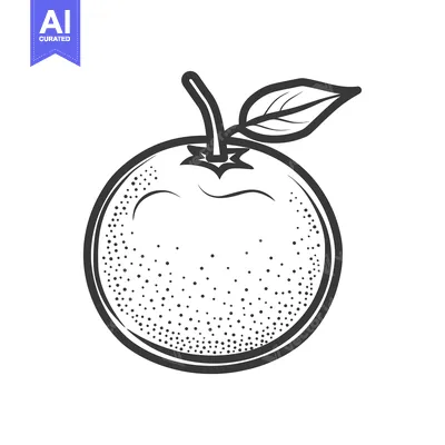 Aset desain premium: A single drawing of a ripe orange fruit with leaf attached