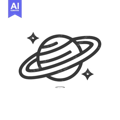 Premium design asset: Minimalist Planet Icon with Rings and Stars in Gray Tones