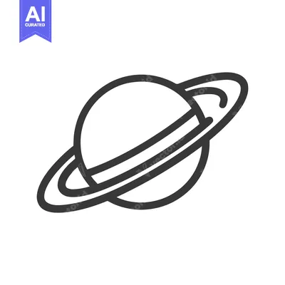 Aset desain premium: Saturn Icon: Minimalist Line Art of Ringed Planet on White Background