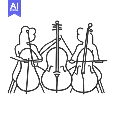 Line illustration depicting three musicians playing cello instruments