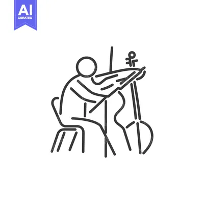 Aset desain premium: A minimalist line drawing of a musician playing a cello