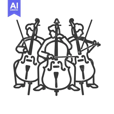 Aset premium populer: A black and white illustration of a cello trio performing music