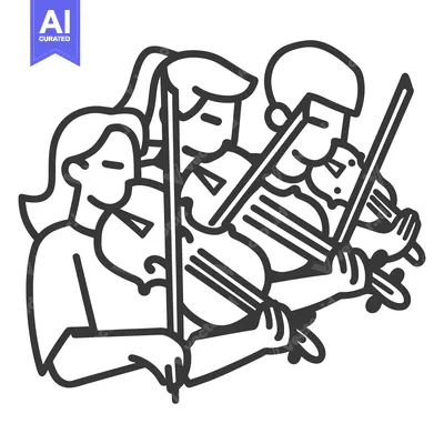Aset premium populer: Three musicians playing violins together in an artistic black line dra