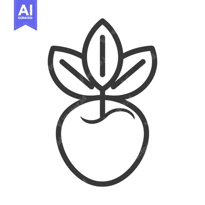 Aset premium populer: An outlined drawing presents an apple with three leaves above it