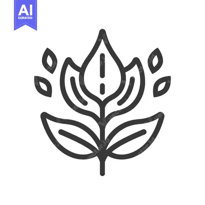 Aset desain premium: A stylized black and white illustration of a flowering plant