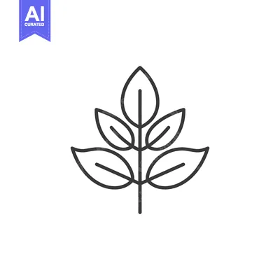 Aset premium populer: A simple stylized linear illustration of a botanical plant leaf