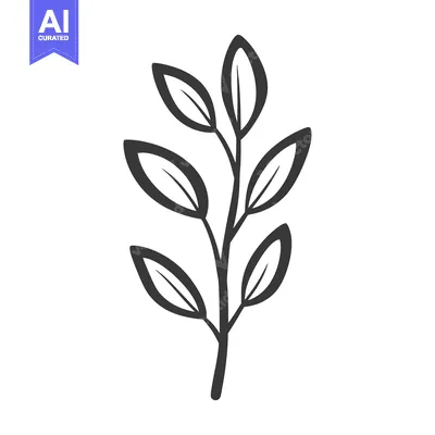 Aset desain premium: A simple stem with multiple leaves in black and white