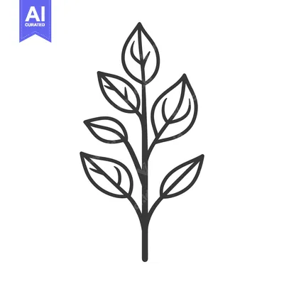 Premium design asset: A black and white illustration of a plant branch with leaves