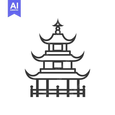 Aset desain premium: A graphic line drawing of a multi tiered pagoda structure