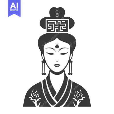 Aset desain premium: A serene portrait depicts a woman in traditional historical attire