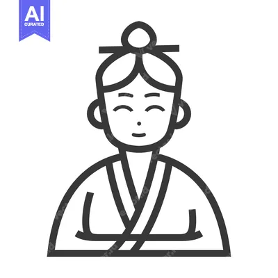 Aset premium populer: A smiling person wearing traditional asian attire with a hairstyle
