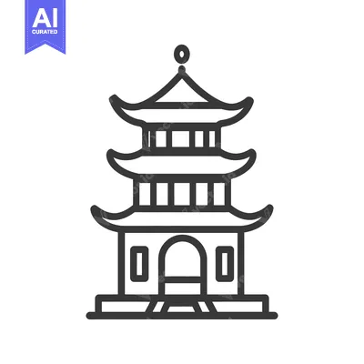 Aset desain premium: A detailed illustration depicts an oriental style pagoda in a simple d