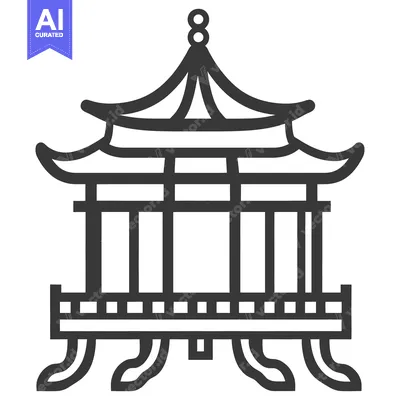 Simple Outline Drawing of a Traditional Asian Style Pavilion