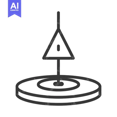 Aset desain premium: An illustrated warning sign rising from a circular platform