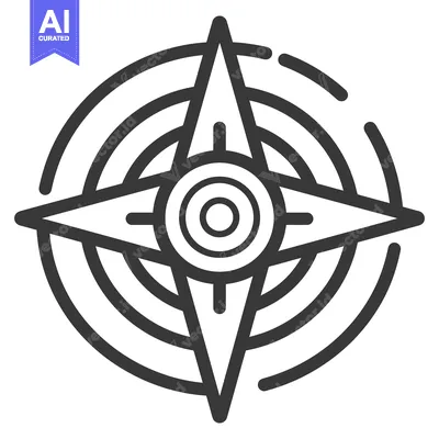 Aset desain premium: A simple graphic illustration depicting a compass and its markings