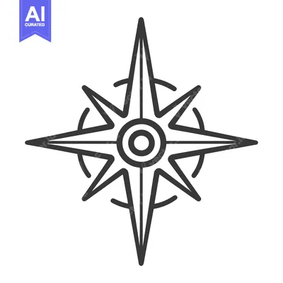 Aset desain premium: A symmetrical graphic featuring a stylized compass rose design