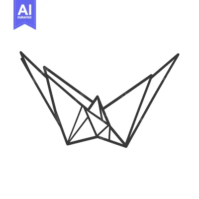 Aset premium populer: A minimalist black line drawing of a stylized origami crane