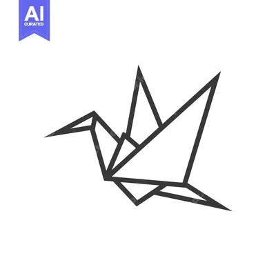 Aset premium populer: A minimalist illustration depicts a stylized origami crane flying grac