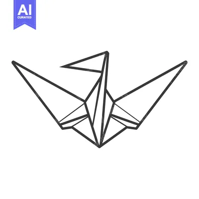 Aset premium populer: An origami paper crane illustration depicted in a simple black outline