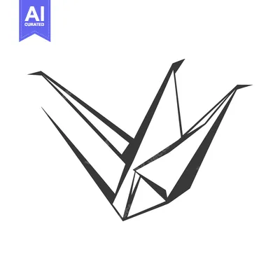 Aset desain premium: A simple flat grayscale drawing depicting a paper crane