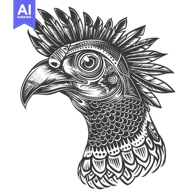 Aset premium populer: Ornamental Black and White Bird Head with Feathers