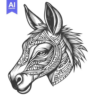Premium design asset: Ornamental Black and White Donkey Head Illustration