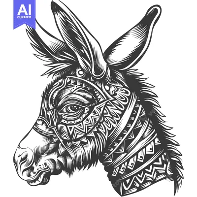 Premium design asset: Ornamental Black and White Donkey Head Illustration