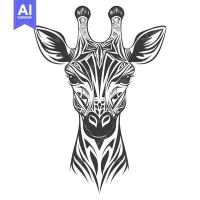 Aset desain premium: Ornamental Black and White Giraffe Head