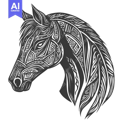 Aset premium populer: Ornamental Black and White Horse Head