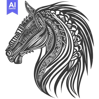 Aset desain premium: Ornamental Black and White Horse Head
