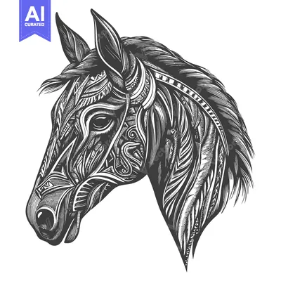 Ornamental Black and White Horse Head Portrait