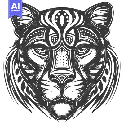 Popular premium asset: Ornamental Black and White Illustration of a Cougar Head