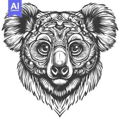 Premium design asset: Ornamental Black and White Illustration of a Koala's Head