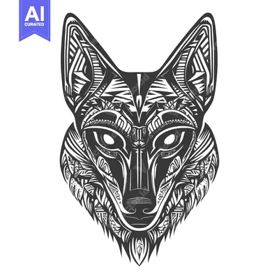 Aset premium populer: Ornamental Black and White Wolf Head Design